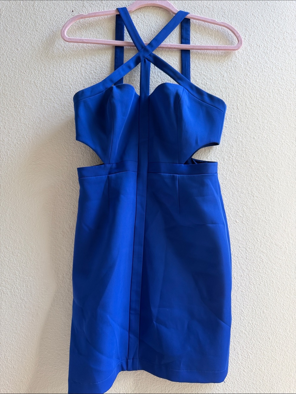 BCBGMaxAzria Royal Blue Cutout Mini Dress with Crossed Back Straps